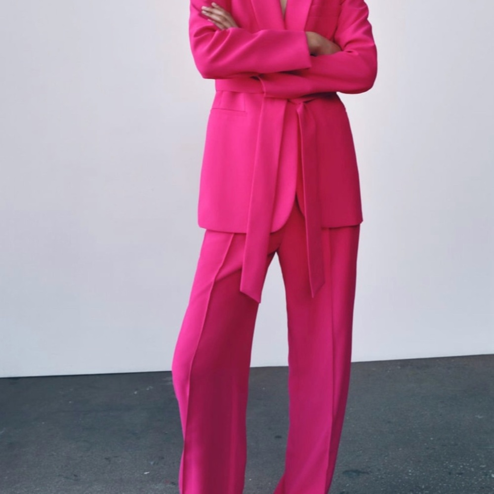 NWT Zara Barbie Pink 2 pc SUIT Belted Blazer Jacket + Pants! sold out! Small/Med